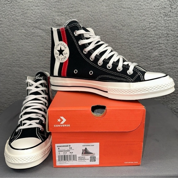 Converse Shoes Mens 8 Black Chuck 70 Archival Stripes High Top Sneakers - Picture 1 of 8